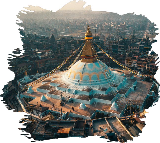 Aerial view of Boudhanath Stupa in Kathmandu – Nepal Tour Package for Indian travelers